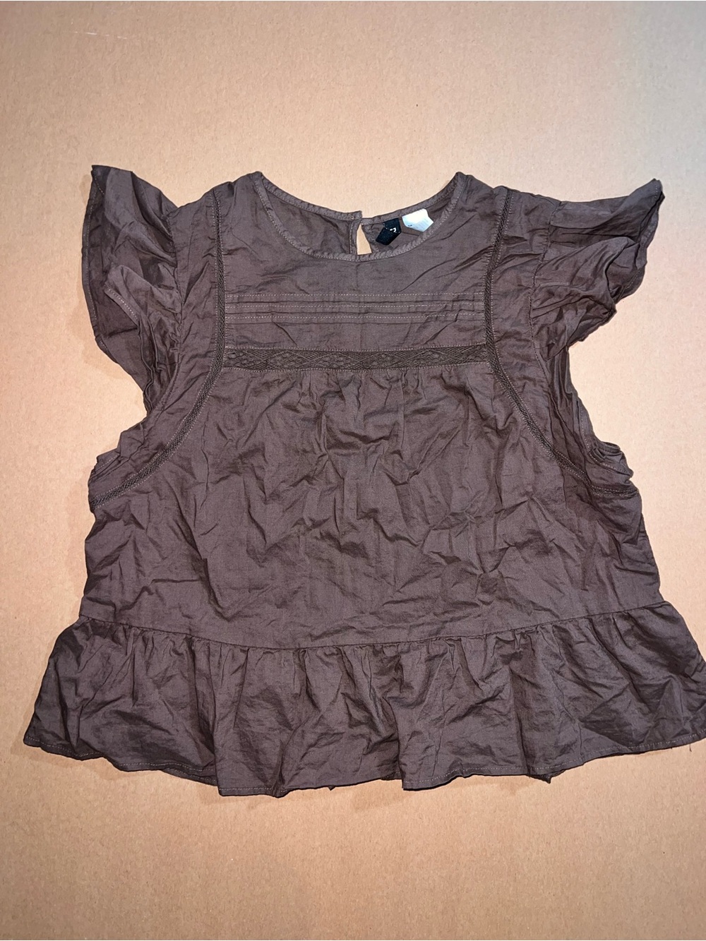 Divided Brown Ruffle Peplum Blouse